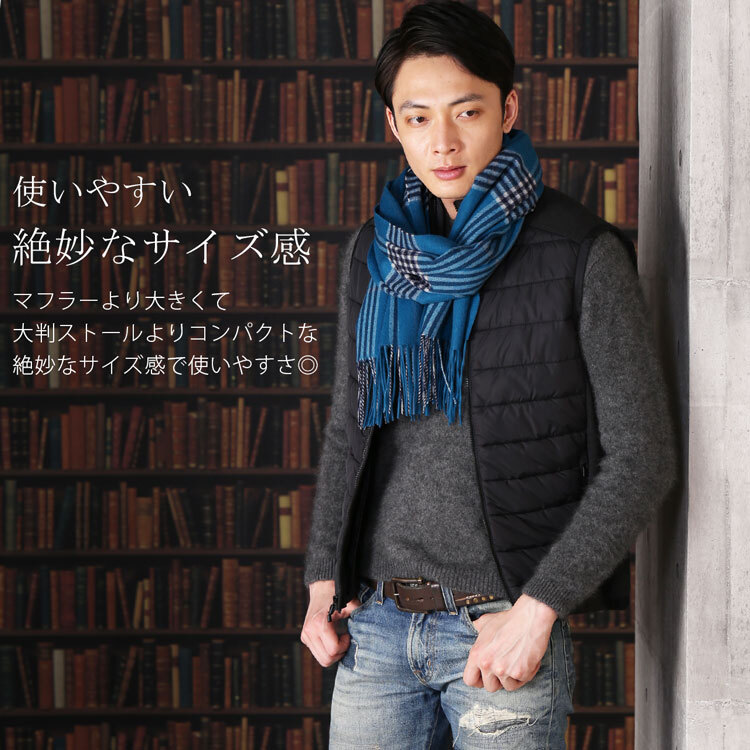 カシミヤ ストール チェック メンズ 希少なアラシャン カシミヤ100% 【名入れ刺繍可能】 メンズストール メンズマフラー カシミヤマフラー スーツ ビジネス 誕生日 プレゼント 秋冬 男性 通勤 無地 単色 贈り物 ギフト 7F (02000255-mens-1r)