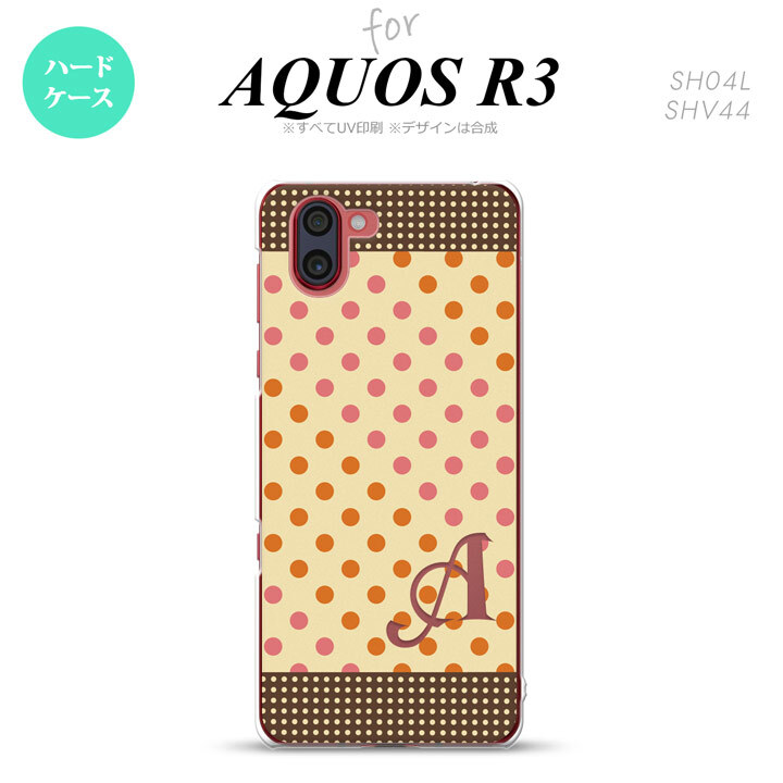 SH-04L SHV44 R3 AQUOS R3 スマホケース カバー ドット 水玉 C ベージュ オレンジ +アルファベット nk-r3-1648i