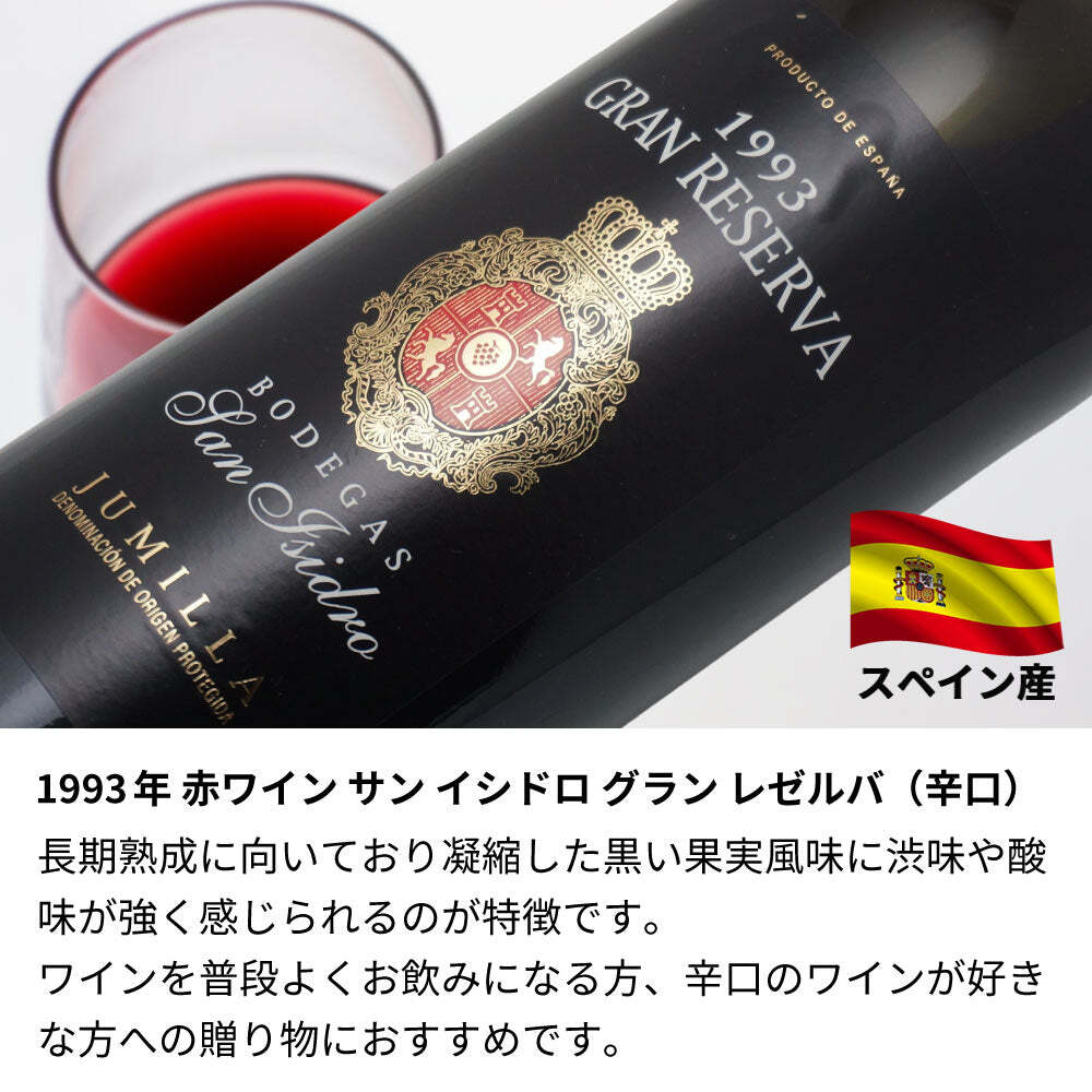 1993年 名前入り彫刻 生まれ年 赤ワイン サン イシドロ グラン レゼルバ 辛口 平成5年 名入れ 誕生日プレゼント ワインセット 木箱入【送料無料】