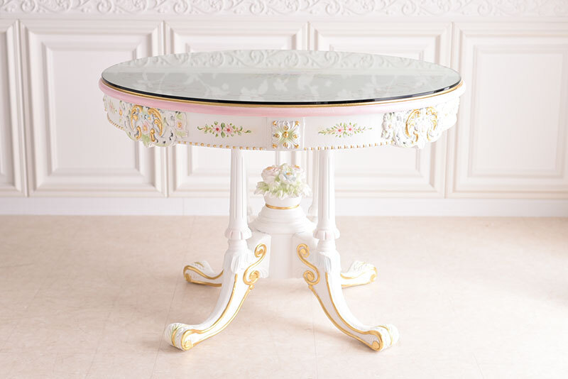 テーブル 6人用 幅160cm ダイニングテーブル 楕円形 チェア ROCOCO ダイニングセット 7点セット 160cm 楕円 ガラス付 イタリア製チェア ロココ調 姫系 猫脚 アンティーク調 ヨーロピ 新生活