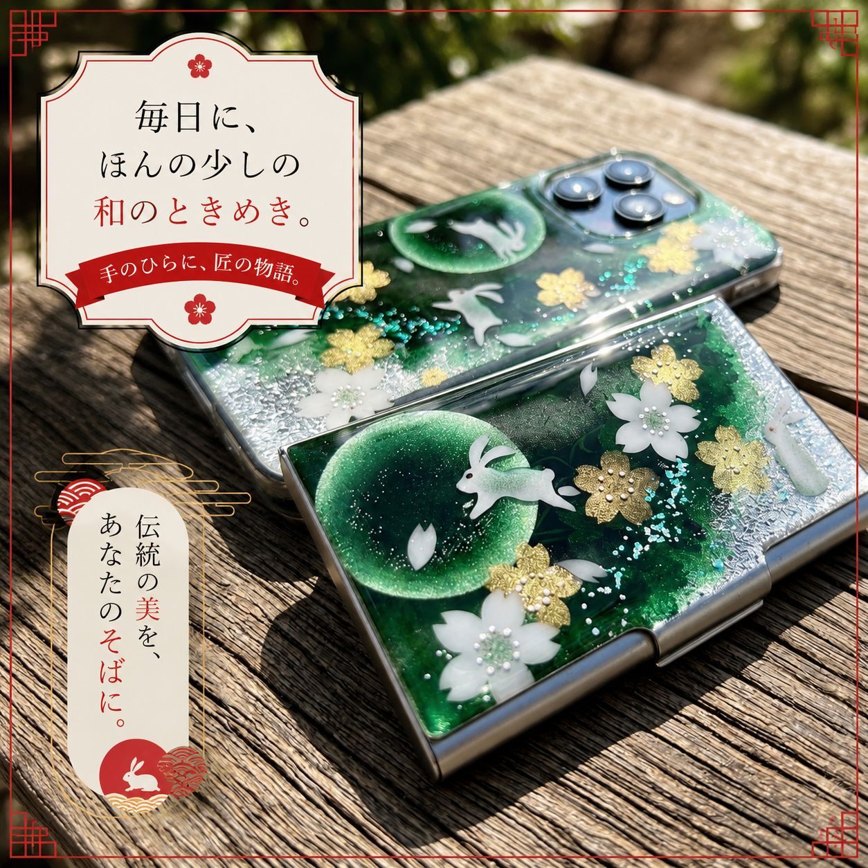 職人の手作り！和柄 名刺入れ「保」 和風 名刺ケース カードケース 夜桜 伝統工芸 職人 手作り 名入れ 記念日 誕生日 ギフト 送料無料 和風 ハンドメイド 立体彩色 螺鈿風 20代 40代 50代 プレゼント お祝い 還暦 退職 卒業