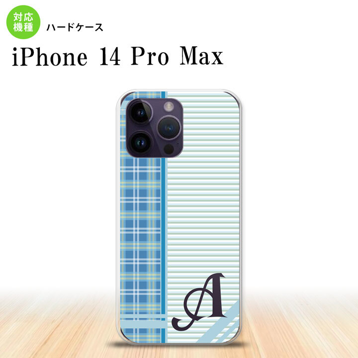 iPhone14 ProMax iPhone14 Pro Max スマホケース 背面ケース ハードケース チェック ボーダー 青 +アルファベット 2022年 9月発売 nk-i14pm-1604i
