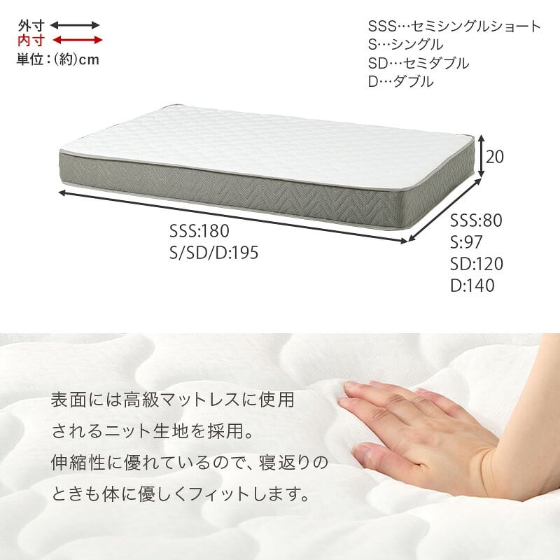 ベッド 寝具 マットレス セミシングルサイズ ショート丈 ポケットコイル マットレス単品 マットレスのみ 圧縮ロールタイプ マット ベットマット ダブル コンパクト梱包 シングル 送料無料