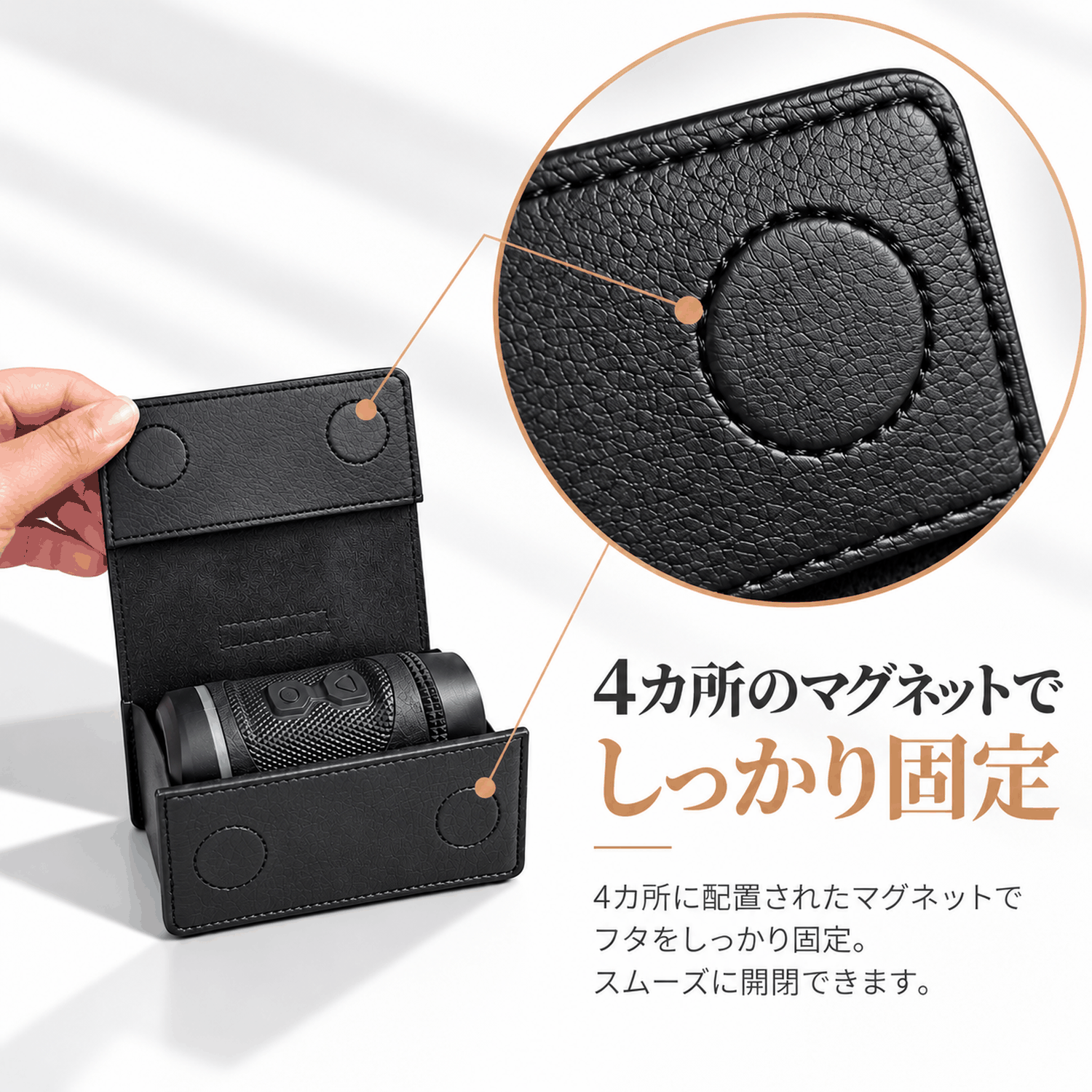 ゴルフ距離計ケース レーザー距離計 ホルダー ベルト通し フック付き PUレザー 軽量 保護ポーチ 計測器カバー ラウンド用品 アクセサリー マグネット落下防止