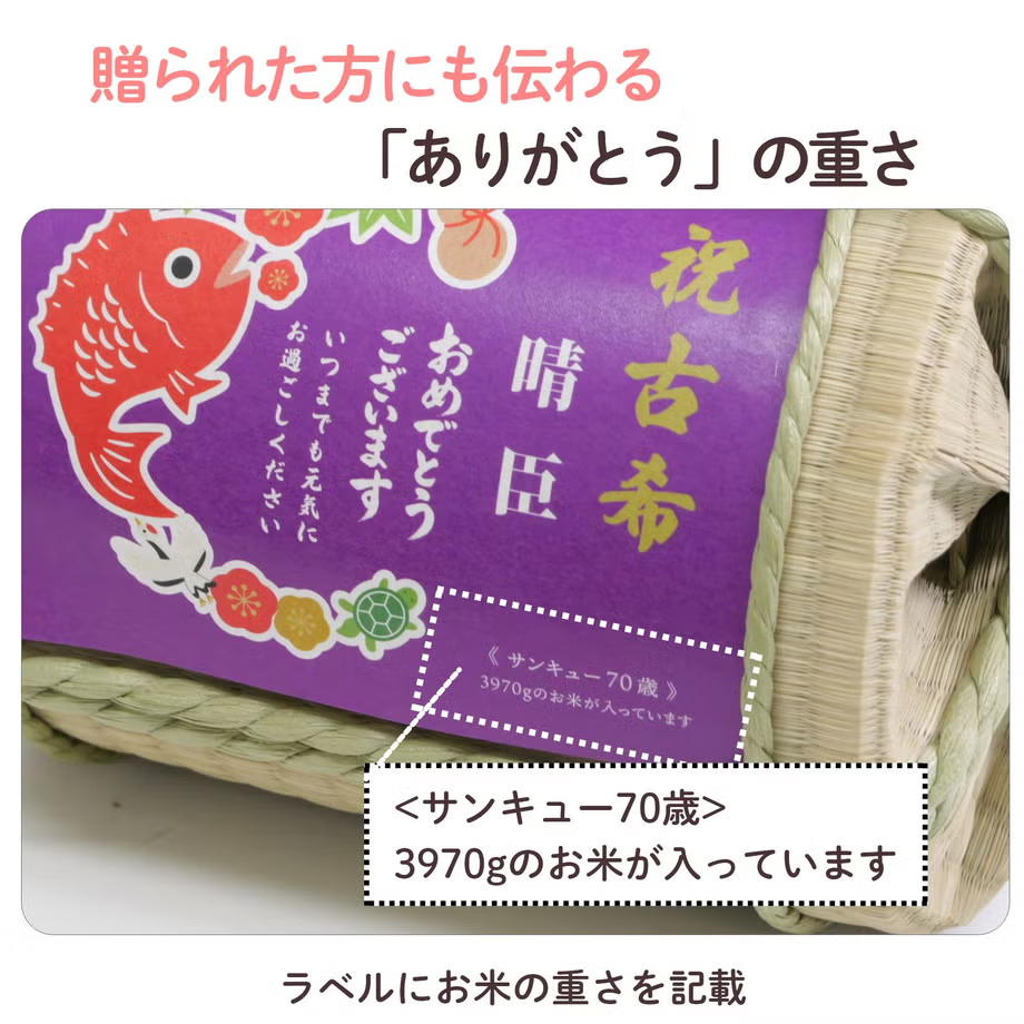 長寿祝い俵米「めでたい」還暦・古希・喜寿・傘寿・米寿・卒寿
