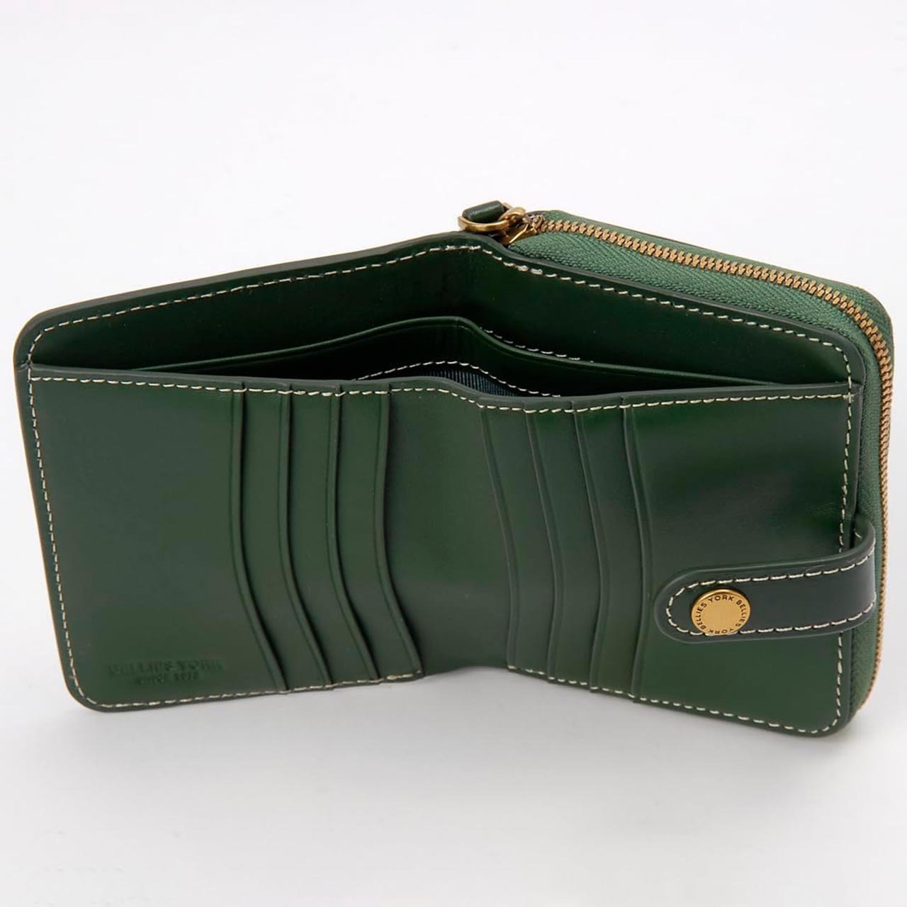 ベリーズヨーク　BELLIES YORK　二つ折り財布　BYTM1944GR　グリーン　緑色　ベジタブルタンニン　イタリアンレザー　牛革　”エイジングを楽しむ革小物”