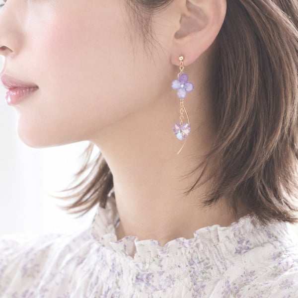 紫陽花ウェーブゆらゆらピアス/イヤリング【日本製】