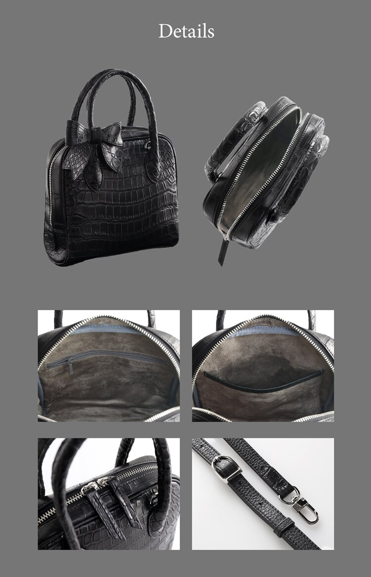 クロコダイル ミニバッグ 2way リボン付き ハンドバッグ ショルダーバッグ 日本製 マット加工 本革 JRA ギフト プレゼント 4F (06002017r)