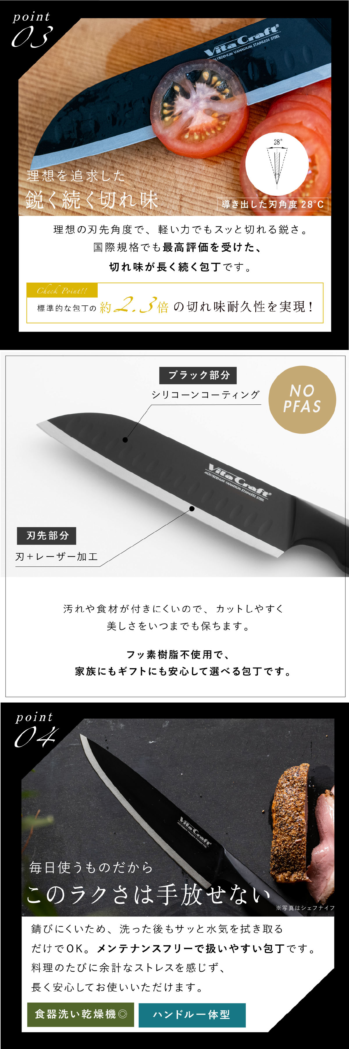 三徳包丁 ビタクラフト ソリッドナイフ ブラック Vita Craft SOLID KNIFE THE SANTOKU VC-SK01S BK 万能包丁 家庭用包丁 オールステンレス 一体型 両刃 刃渡り18cm マットブラック 食洗機対応 肉 魚 野菜 料理 調理器具 結婚祝い 新築祝い 新生活 料理好き プレゼント ギフト