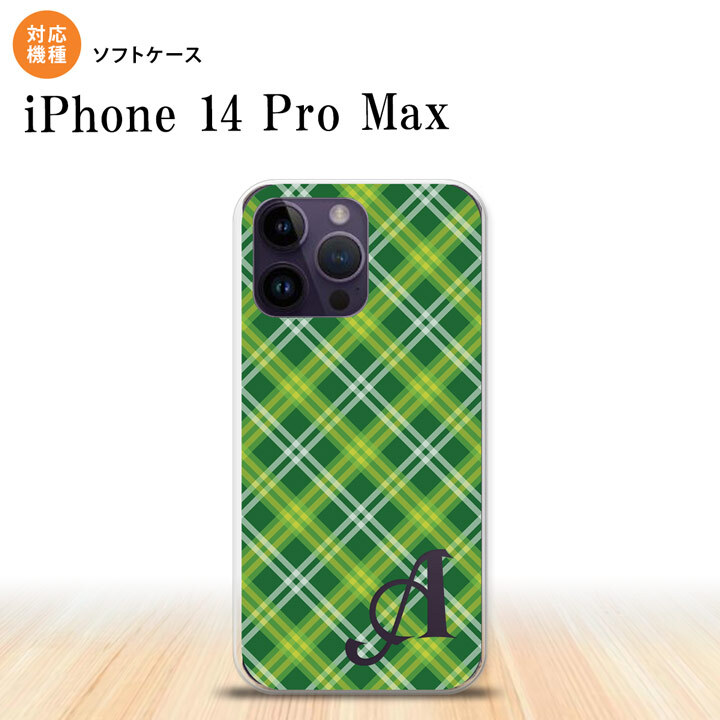 iPhone14 ProMax iPhone14 Pro Max スマホケース 背面ケースソフトケース チェック A 緑 +アルファベット 2022年 9月発売 nk-i14pm-tp435i