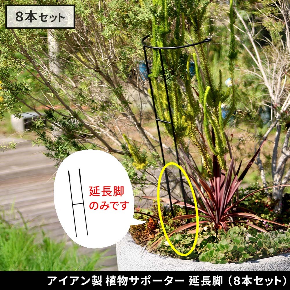 アイアン製植物サポーター 延長脚 8本セット IF-N0051-8P脚のみ 高さ47cm ハーフリング 倒れ防止 広がり抑制 スチール 鉄製 支柱 園芸 植物サポート フラワーサポート 菜園 花壇
