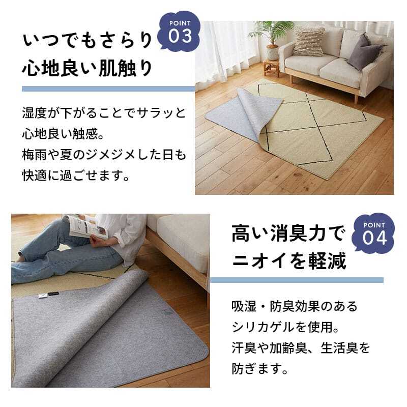 ラグ カーペット 除湿シート 用除湿シート 下シート 湿気取り 防カビ 防臭 消臭 結露対策 カビ対策 吸湿センサー付き 洗える 繰り返し使える 滑り止め フリーカット ホット 対応 床暖房対応 絨毯 敷物 梅雨対策 夏 冬 湿気対策 快適 日本製 新生活