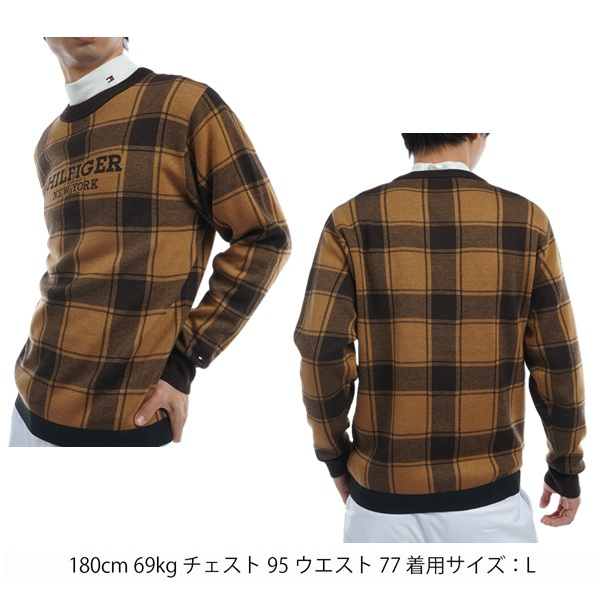 トミーヒルフィガー ゴルフ メンズ バッファローチェックジャカード クルーネックセーター TOMMY HILFIGER GOLF THMA478 秋冬モデル お誕生日祝い お祝い 記念品 お父さん 父の日 彼氏 男性 30代 40代 50代 60代  還暦祝い 敬老の日 人気プレゼント プレゼント
