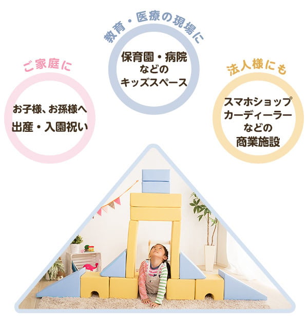 キッズ家具 子供用 発想力・想像力を育む 積み木クッション 16個セット 知育玩具 0歳 1歳 2歳 3歳 4歳 5歳 大きい ブロック 女の子 男の子 日本製 国産 おすすめ 安い おもちゃ 出産祝い