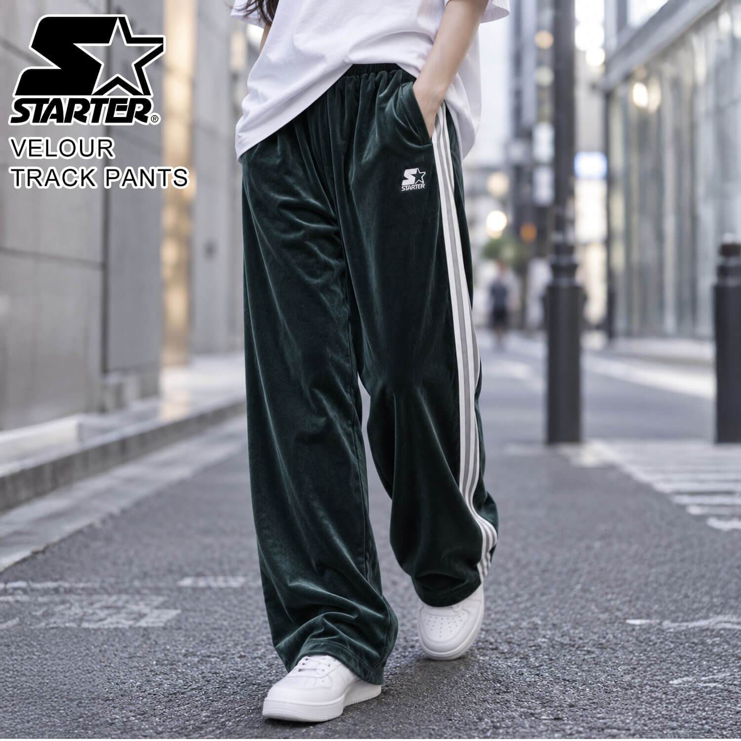 STARTER スターター ベロアパンツ トラックパンツ レディース メンズ sbm-6262 ワイド ストレート ジャージ ブランド ロゴ 刺繍  オーバーサイズ ゆったり Y2K ストリート ヒップホップ ダンス M L XL 2026FW Karlas