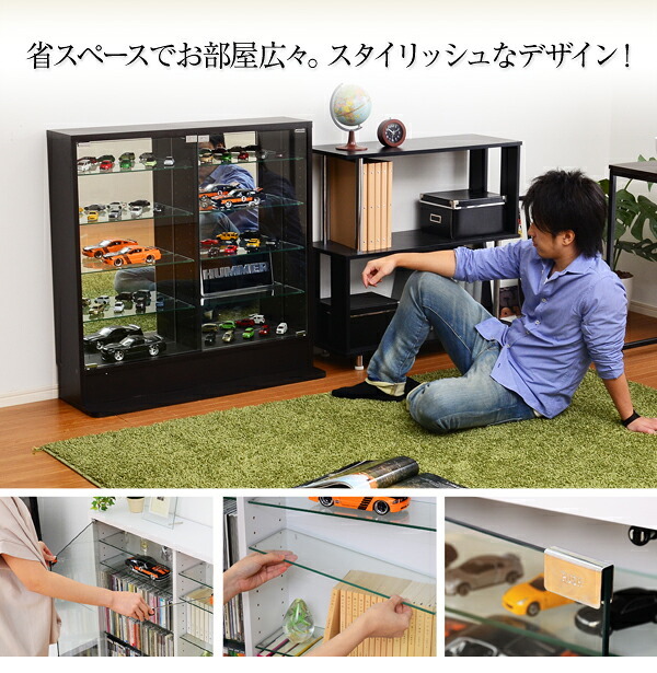 ラック コレクション 浅型ロータイプ CLR-900--WH ホワイト 幅90×奥19×高90cm ホームテイスト コレクションケース ディスプレイケース ガラスケース ショーケース フィギュア 新生活