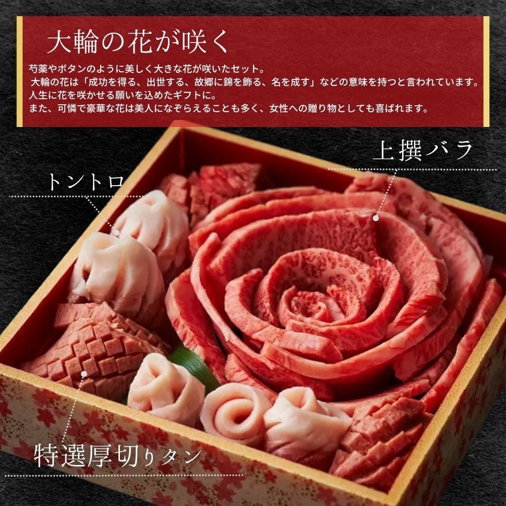 誕生日 焼肉セット ギフト 肉 メッセージカード/日時指定/熨斗対応可 ありがとうの花  タレ付き 大阪 鶴橋 焼肉 焼肉白雲台 大輪の花が咲く 380g