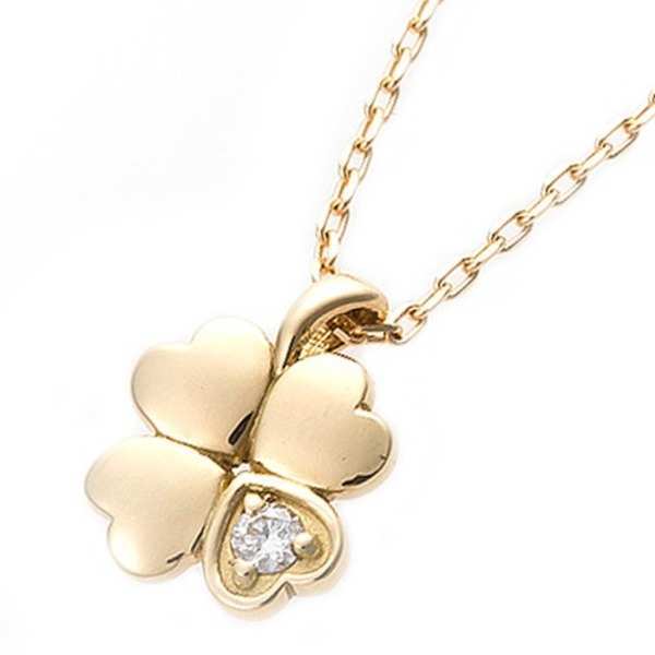 ダイヤモンド ネックレス K18 イエローゴールド 一粒 ダイヤ 0.014ct 四葉 クローバー モチーフ ペンダント レディース アクセサリー 華奢 シンプル 18金 鑑別カード付き ギフト プレゼント