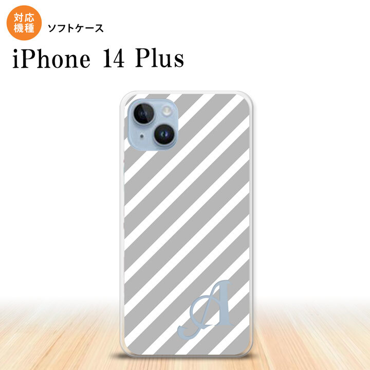 iPhone14 plsu iPhone14 plsu スマホケース 背面ケースソフトケース ストライプ グレー 白 +アルファベット 2022年 10月発売 nk-i14pl-tp713i