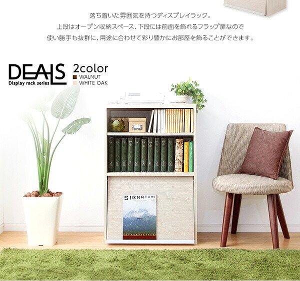 収納家具 ラック DEALS-ディールズ- フラップ扉1枚タイプ DS60-F1--WAL ウォールナット ホームテイスト ディスプレイ シリーズ 本棚 ブック フラップ フラップチェスト