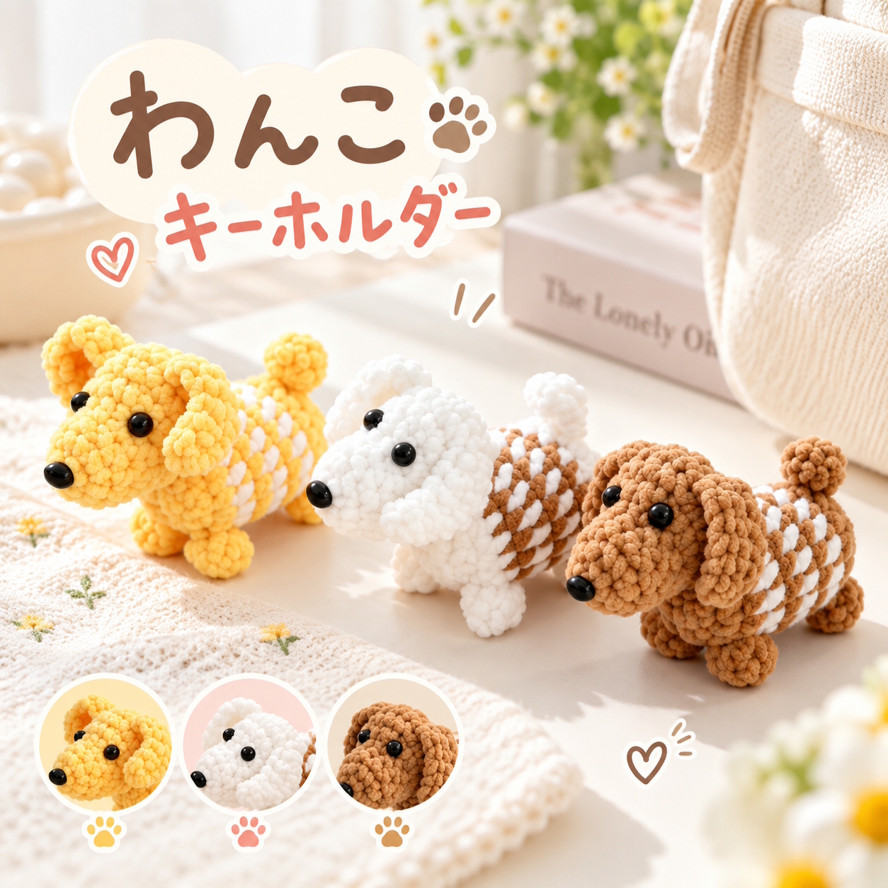 犬チャーム 毛糸 ハンドメイド風 ぬいぐるみ キーホルダー ミニわんこ バッグ飾り かわいい アクセサリー 小物 誕生日 記念日 プレゼント ギフト