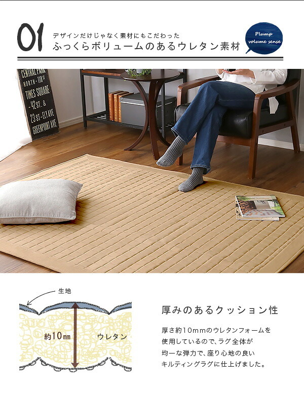ラグ カーペット キルティングデニム調 Sサイズ 130×185cm オールシーズン、滑り止め付き、手洗い対応 Derid-デリッド 新生活