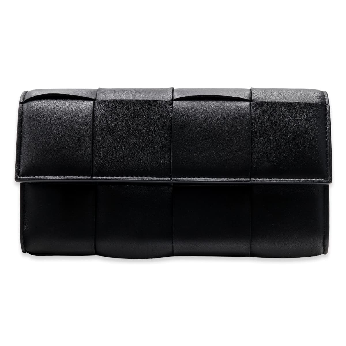 ボッテガヴェネタ BOTTEGA VENETA 長財布 レディース メンズ マキシイントレチャート 本革 ブラック 黒 かぶせ フラップ マグネット開閉 小銭入れ付き カード12枚 742694 V3UO3 8425