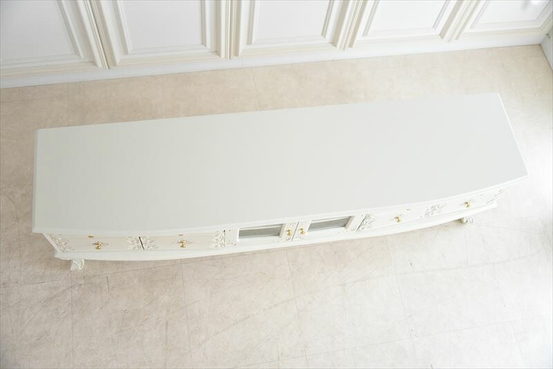 テレビ台 テレビボード 幅180cm アンティーク調 おしゃれ ローボード 大型 完成品 木製 引き出し 脚付き 収納家具 天然木 彫刻 ホワイト マホガニーのTVボード180 ヨーロピアン 輸入家具 新生活