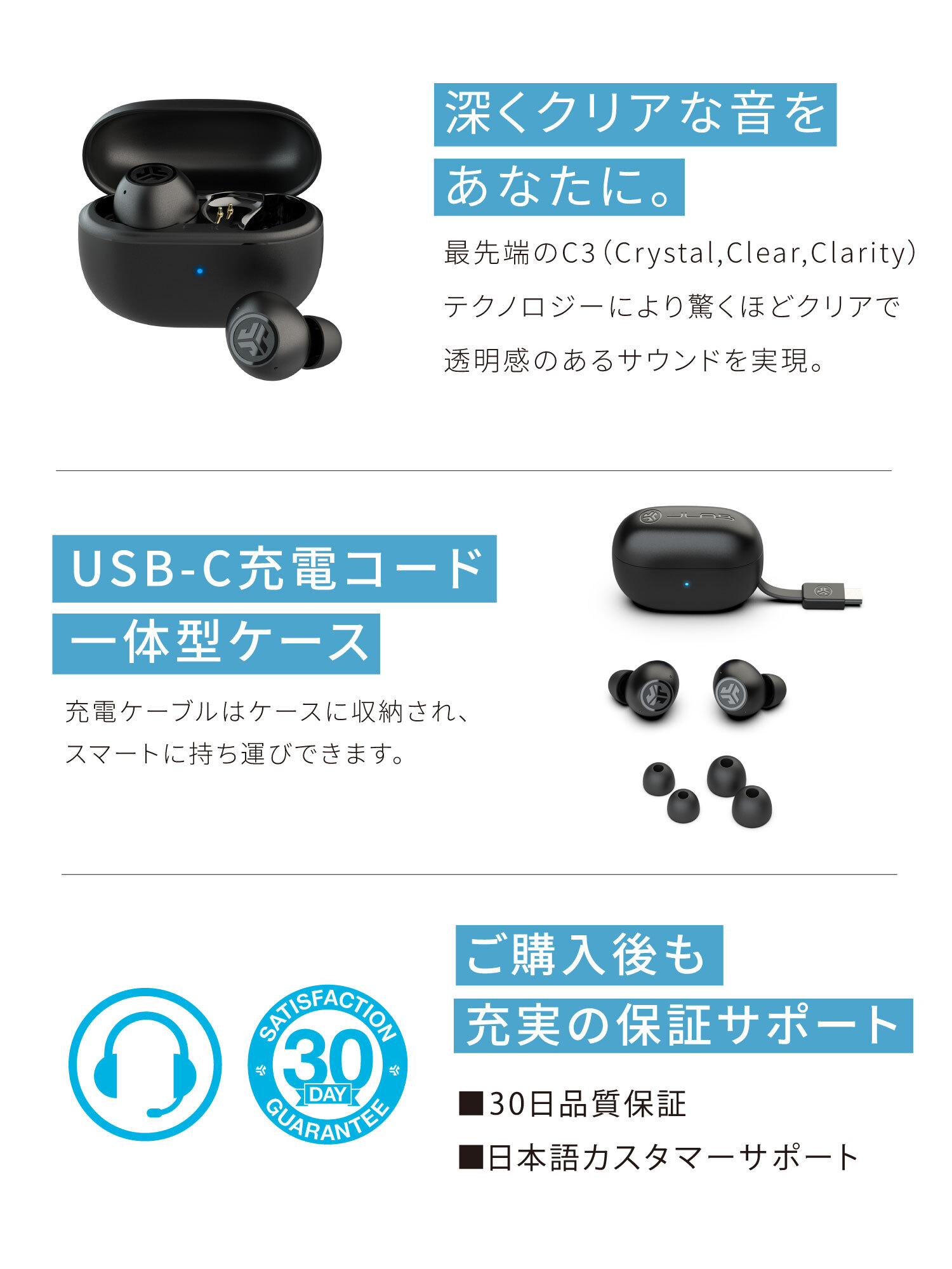 【JLab ジェイラブ】Go Pop ANC ワイヤレスイヤホン Bluetooth 5.3 ノイズキャンセリング 小型 軽量 クリアカラー スケルトンデザイン マイク付き 最大24時間 長時間再生 iPhone Android 対応 IP55
