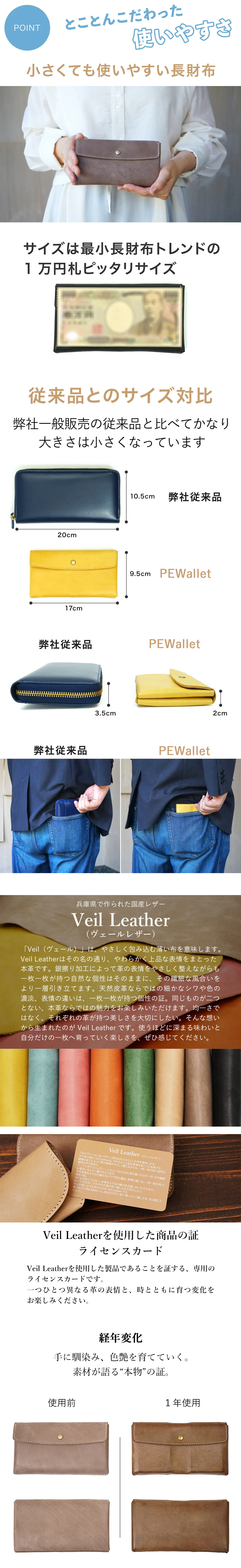 【化粧箱付き】 長財布 1万円札サイズ 本革 レザー ProfLine PEWallet ファスナーレス 細型 財布 本革 小銭入れ付き メンズ レディース 細い 本革財布 日本製 新生活 ギフト 本革製小物 牛革 大人 父親 男性 コンパクト プレゼント 贈り物 就職祝い 内祝い 結婚祝い お礼 誕生日 敬老の日