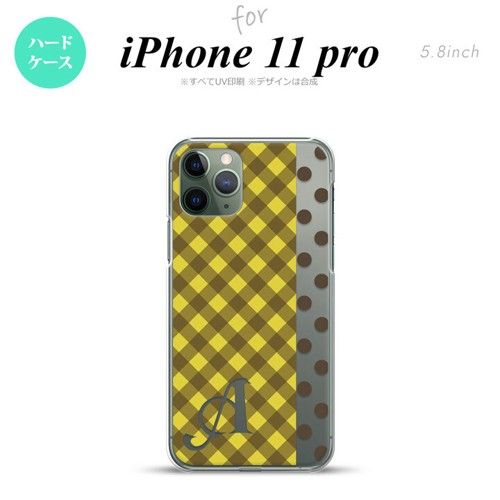 iPhone11Pro iPhone11 Pro スマホケース ハードケース チェック ドット 黄 +アルファベット メンズ レディース nk-i11p-1522i