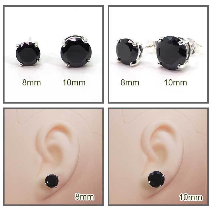 シルバーピアス メンズ キュービックジルコニア[ブラック 黒8mm 10mm 片耳用 片方 シングル CZ シルバー925 男性 レディース プレゼント 人気 おしゃれ かっこいい【全品1個ずつバラ売り】 プレゼント