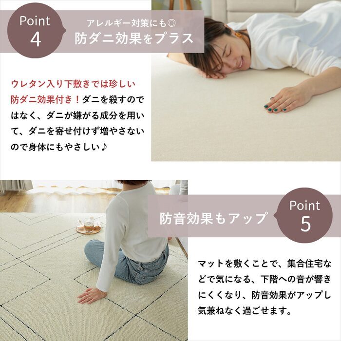 ラグ カーペット クッションマット マット 120×170cm ピタリ すべり止め 下敷き 滑り止め 手洗い 防音マット 防音 防ダニ加工 ホット 対応 床暖房対応 ウレタン入り下敷き 保温性 下 絨毯下 便利 無地 ホワイト オールシーズン