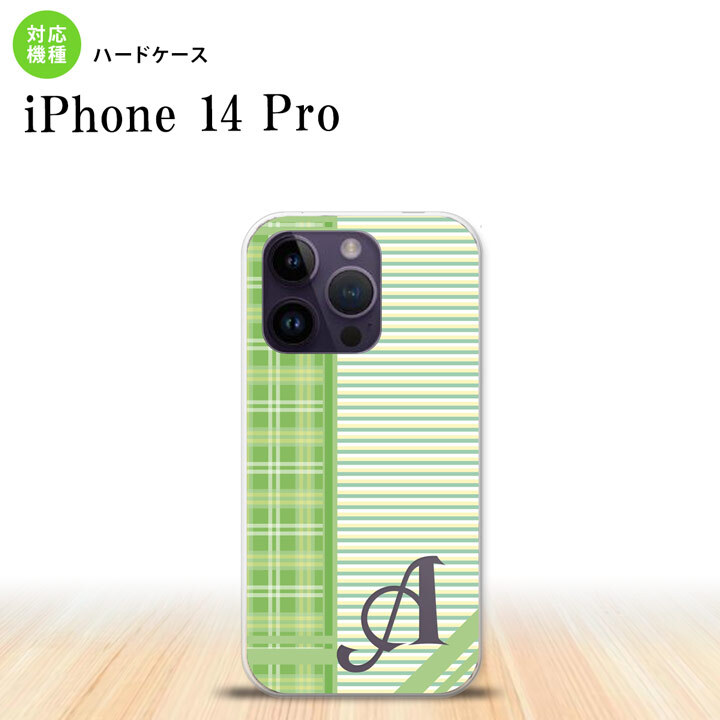 iPhone14 Pro iPhone14 Pro スマホケース 背面ケース ハードケース チェック ボーダー 緑 +アルファベット 2022年 9月発売 nk-i14p-1603i