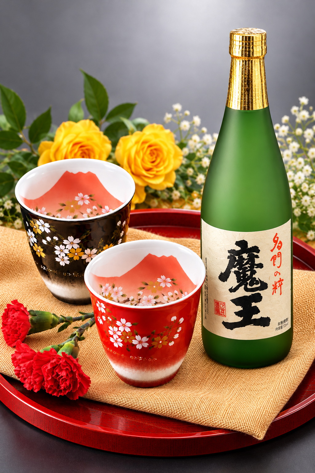 退職 異動 名入れ ペアギフト SXX 有田焼 赤富士 焼酎カップ 黒 赤 2点セット 木箱入り / プレゼント ギフト 両親 夫婦 結婚 金婚式 銀婚式 退職 記念 誕生日 長寿 祝い