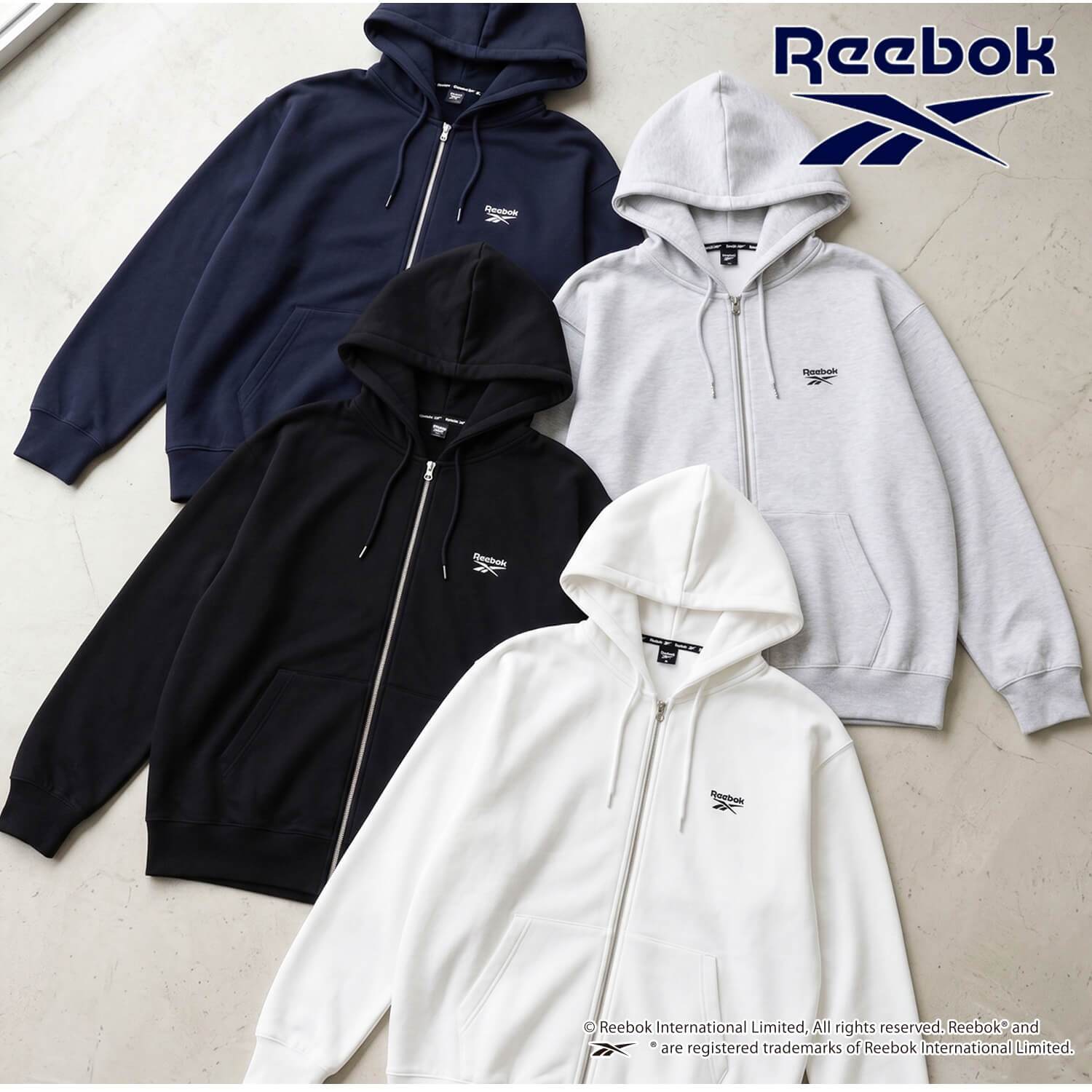 Reebok リーボック ジップパーカー レディース メンズ rm-6105 スウェットパーカー フルジップ 長袖 フーディー 裏起毛 暖かい ロゴ 刺繍 ビッグシルエット オーバーサイズ 羽織り スポーティ カジュアル M L LL 2026FW Karlas 別注