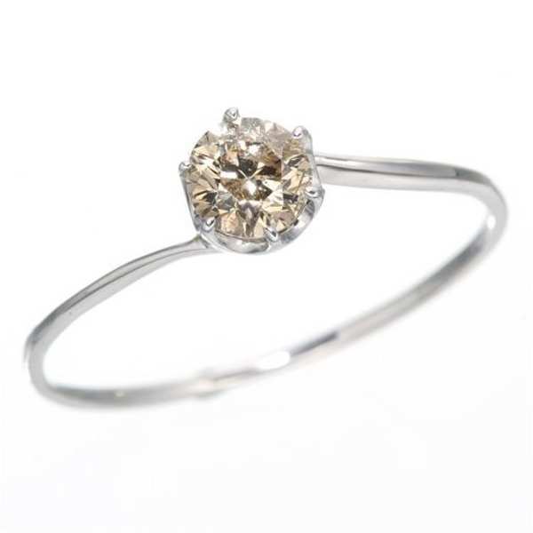指輪 K18WG ダイヤモンド リング 0.3ct シャンパンカラー K18 ホワイトゴールド 18金 レディース ジュエリー アクセサリー 華奢 シンプル 記念日 誕生日 プレゼント