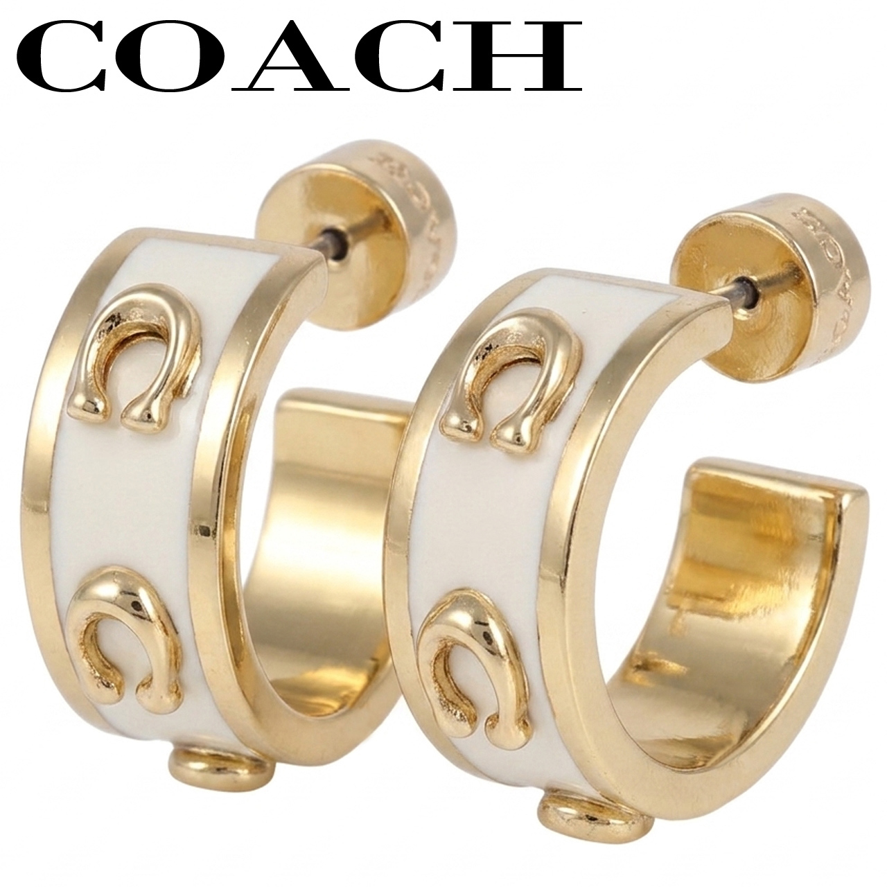 コーチ ピアス シグネチャー エナメル ハギーピアス 女性 レディース ゴールド COACH 選べる2カラー 【448375GLD001 448375GLD100】 ジュエリー アクセサリー 【ラッピング無料 誕生日 お祝い プレゼント ギフト 贈り物】