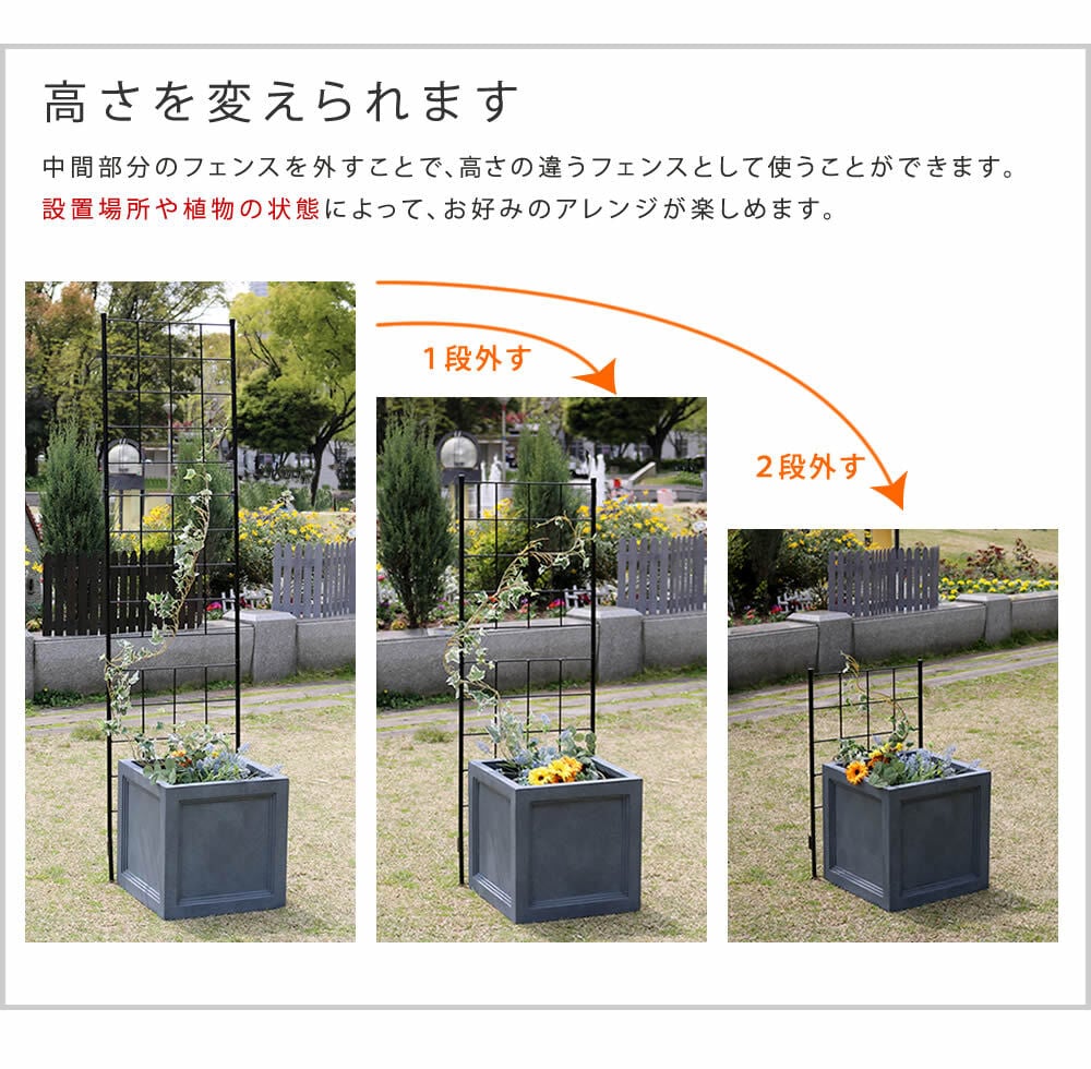 アイアンフェンス 高さ176cm 幅42cm 2枚セット ガーデンフェンス スリム 地面に挿す トレリス つる植物 薔薇 バラ クレマチス 朝顔 グリーンカーテン 園芸 柵 仕切り 格子 アンティーク ブラック 屋外 ベランダ プランター グラフ 花壇用