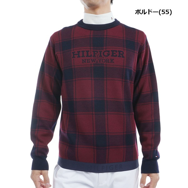 トミーヒルフィガー ゴルフ メンズ バッファローチェックジャカード クルーネックセーター TOMMY HILFIGER GOLF THMA478 秋冬モデル お誕生日祝い お祝い 記念品 お父さん 父の日 彼氏 男性 30代 40代 50代 60代  還暦祝い 敬老の日 人気プレゼント プレゼント