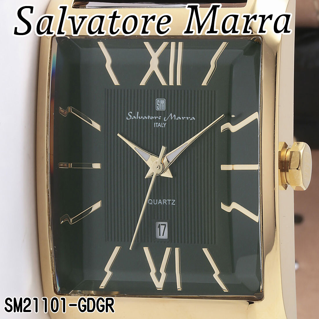 【送料無料】（お取り寄せ）腕時計 メンズ Salvatore Marra サルバトーレマーラ レクタンギュラー(スクエア)ケース 3気圧防水 レザーベルト アナログ SM21101-GDGR ブランド 人気 シンプル ウォッチ カジュアル フォーマル [SM21101-GDGR]