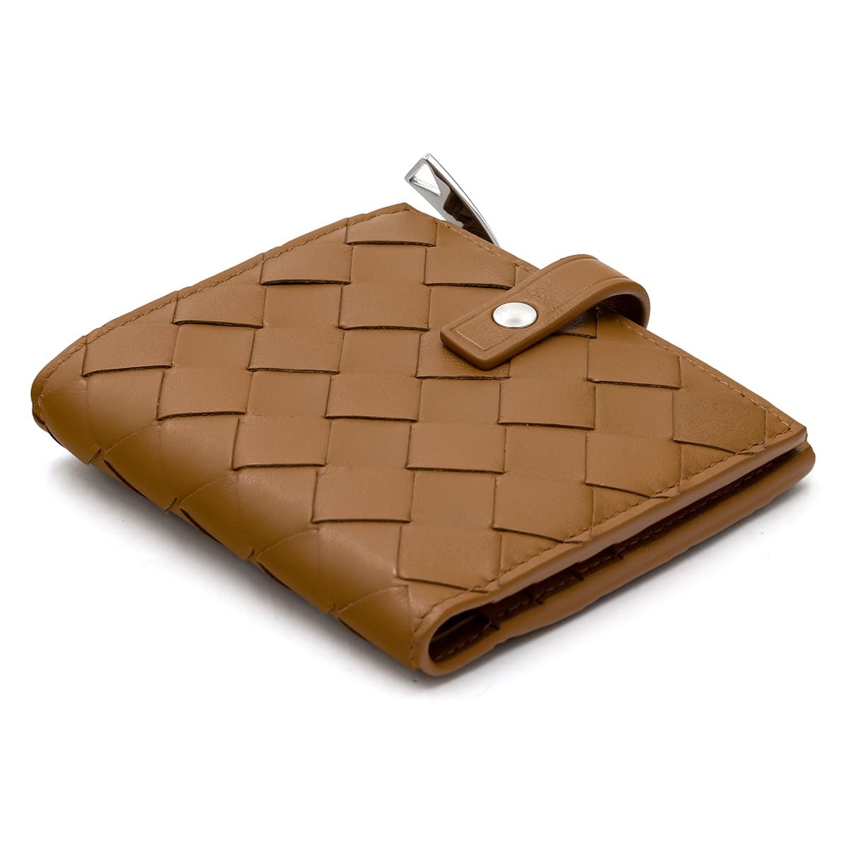 ボッテガヴェネタ BOTTEGA VENETA 二つ折り財布 レディース イントレチャート キャメル ブラウン 茶 小銭入れ付き ミニ財布 本革 ラムレザー ファスナー小銭入れ カード入れ6つ 600270 V48A1 2596
