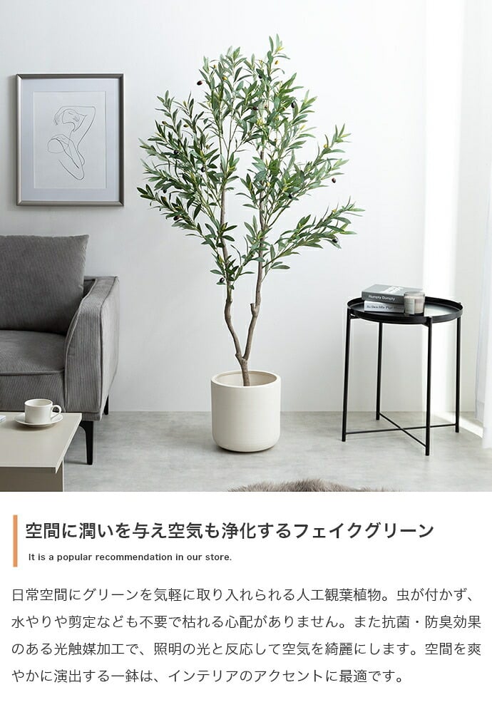 照明 ライト ナチュレ 観葉植物 オリーブ フェイクグリーン 人工 室内 リビング オフィス 一人暮らし 緑 光触媒 空気清浄 消臭 抗菌 防汚 ホルムアルデヒド分解 高さ150cm 造花 おしゃれ 植木 鉢植え 観賞用 グリーン
