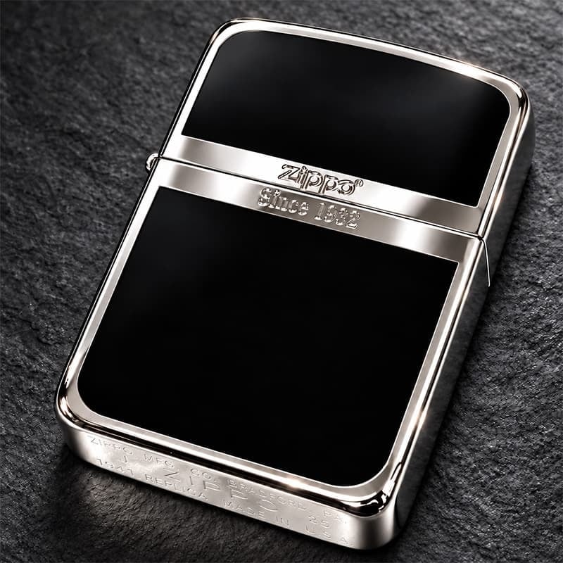 ZIPPO ライター ジッポ 1941 復刻 レプリカ シルバー＆ブラック 黒銀 スタンダード 両面加工 かっこいい おしゃれ シンプル 丸角 メンズ ギフト