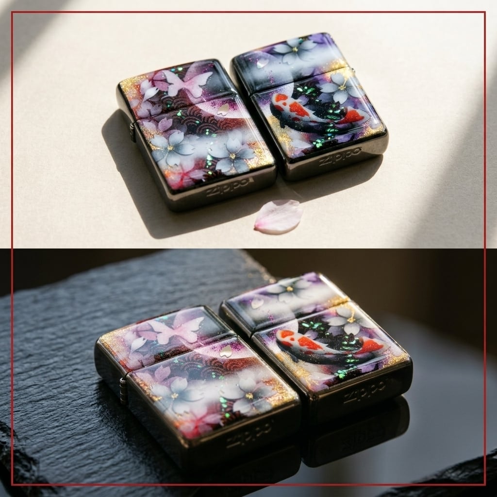 職人の手作り！和柄ペアzippo『亜』名入れ 送料無料 和風 桜 工芸 ハンドメイド ジッポ ライター 喫煙具 電子タバコ アイコス イルマ ギフト プレゼント