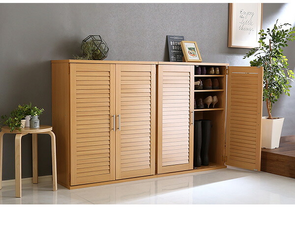 収納家具 ラック ルーバーシューズボックス 2個組 75cm幅 Dion-ディオン- ルーバー SLB-9075SET--NA ナチュラル 幅75x奥34x高93cm ホームテイスト インテリア ルーバー式シューズボックス 下駄箱 玄関収納 幅75