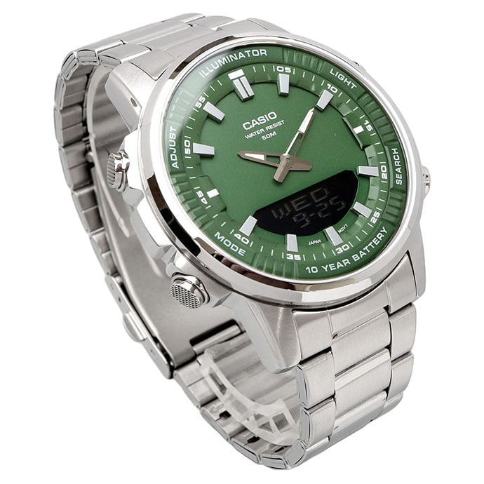 CASIO 腕時計 カシオ チープカシオ チプカシ ワールドタイム アナデジ クオーツ メンズ 腕時計 AMW-880D-3AV ダークグリーン メタルバンド 海外モデル [並行輸入品]