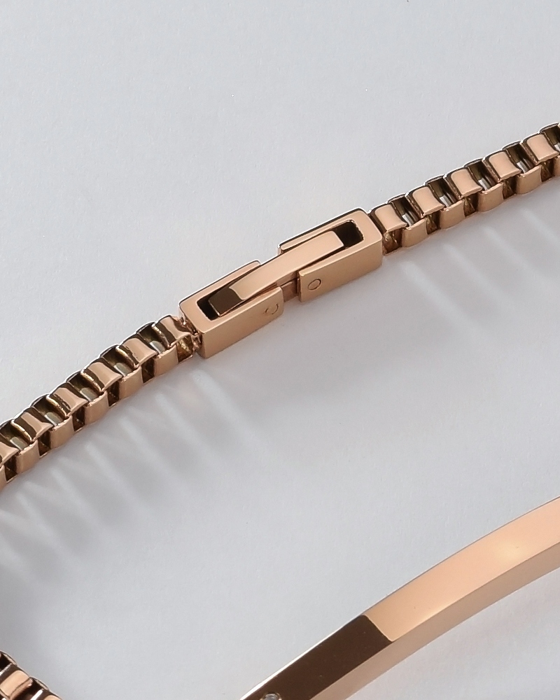 ブレスレット つけっぱなし レディース 刻印 ステンレス 金属アレルギー ブランド 大人 ダイヤモンド シンプル IDプレート ボックスチェーン ローズゴールドカラー 金アレ サージカルステンレス クリスマス 誕生日 記念日 母の日 プレゼント テラグラティア Terra-gratia【lstb015rg】単品