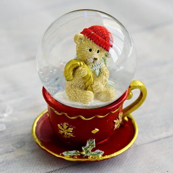 スノードーム ティーカップ ベア レッド スモール ミニ クリスマス Xmas 飾り 冬 クマ オブジェ snow dome