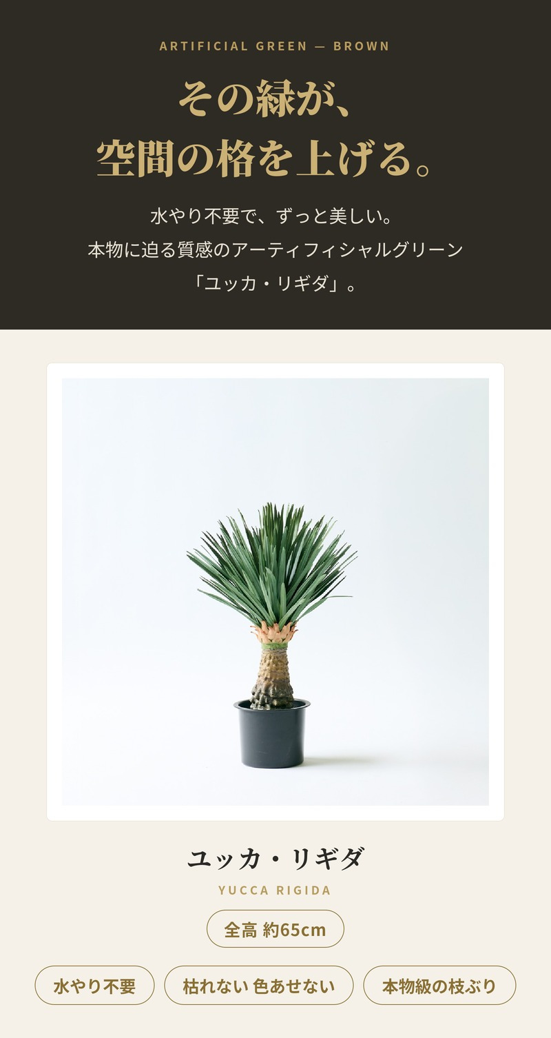 観葉植物 造花 ユッカ・リギダ BROWN 全高約65cm 卓上 多肉植物 フェイクグリーン 高級 本物そっくり リアル おしゃれ インテリア 人工観葉植物 アーティフィシャルグリーン ドライガーデン モダン オフィス 店舗 開店祝い 室内 リビング 玄関 風水 フェイク